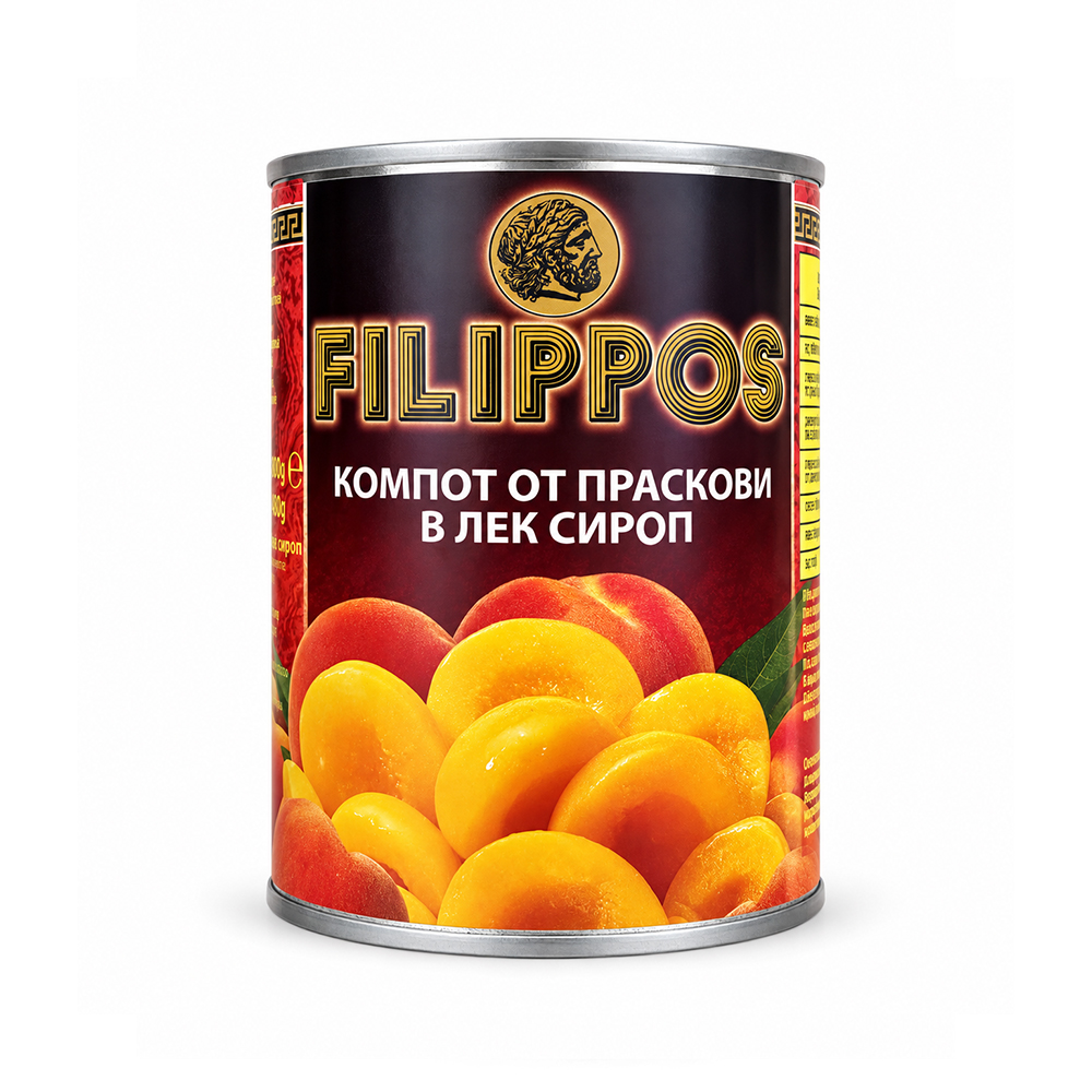 Компот от белени праскови в лек сироп Filippos 830гр